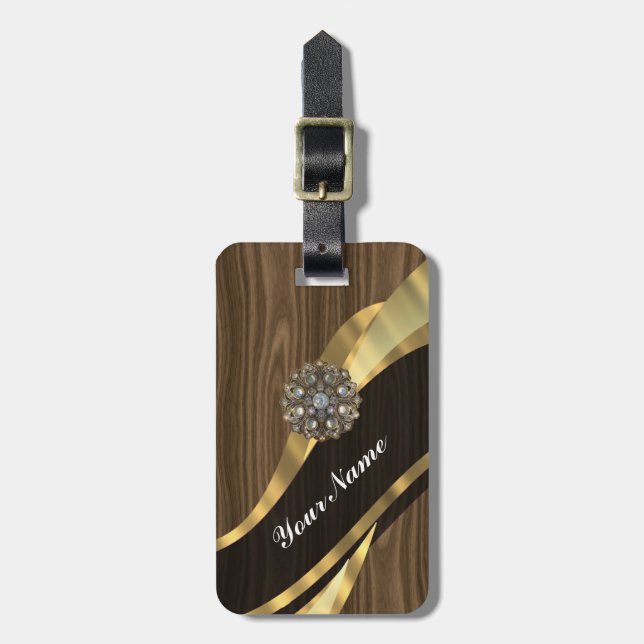 Etiqueta Para Maletas Bonito personalizada imitación de madera de roble  (Frente Vertical)