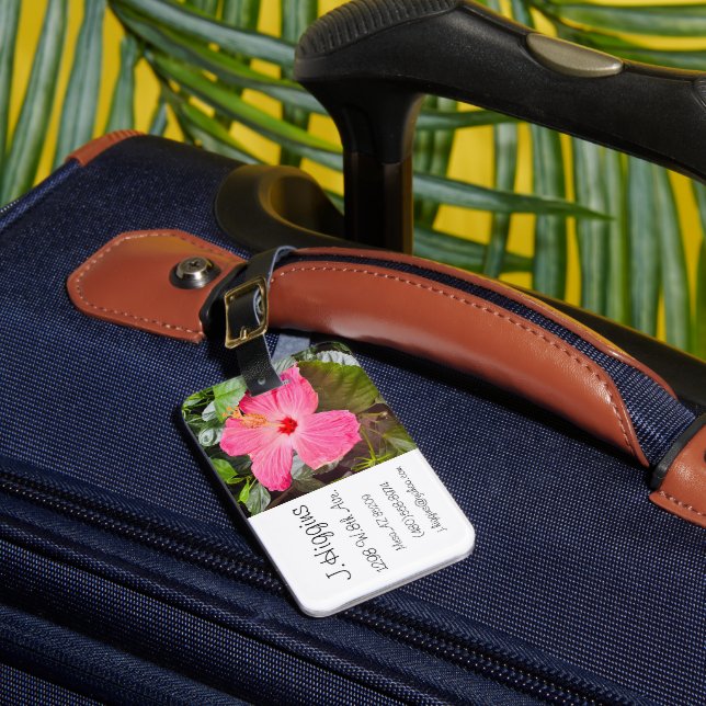 Etiqueta Para Maletas Bonito Rosa Hibiscus (Anverso In situ 1)