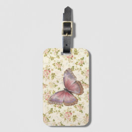 Etiqueta Para Maletas Bonito Shabby Chic Pink Butterfly on Floral
