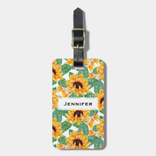 Etiqueta Para Maletas Bonito Sunflower Patrón amarillo y verde