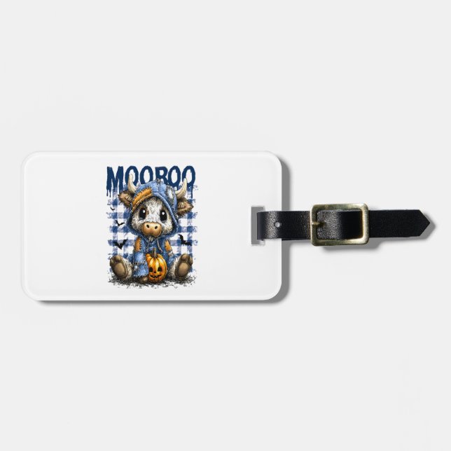 Etiqueta Para Maletas Boo Halloween Spooky Highland Cow (Frente Horizontal)