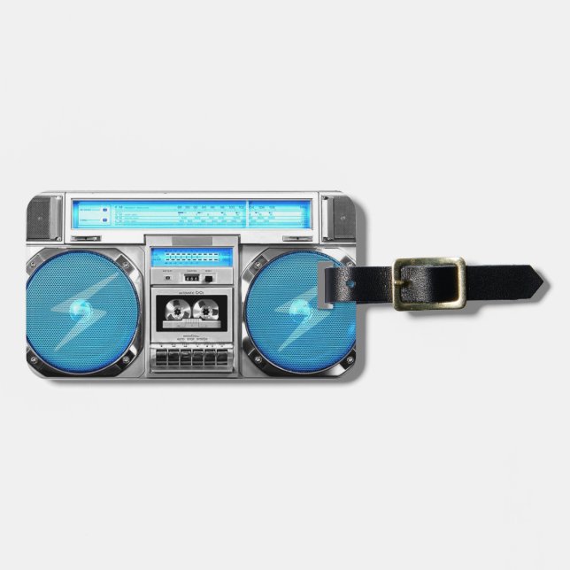 Etiqueta Para Maletas Boombox azul (Frente Horizontal)