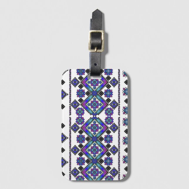 Etiqueta Para Maletas Bordado azul (Anverso vertical)