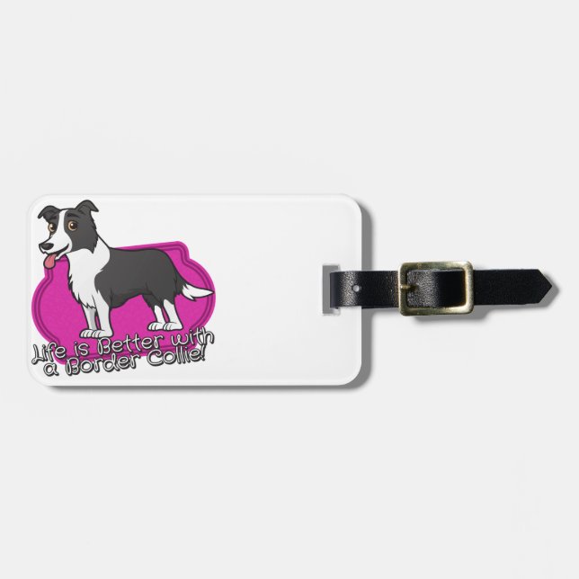 Etiqueta Para Maletas ¡Border collie en rosa! (Frente Horizontal)