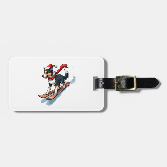 Etiqueta Para Maletas Border Collie Snowboarder (Frente Horizontal)