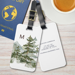 Etiqueta Para Maletas Bosque de Pino y Montaña Monogramado