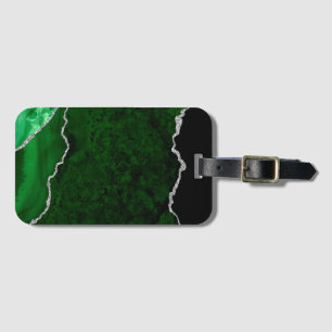 Etiqueta Para Maletas Bosque Glamuroso Verde Mármol Chic Brillo Plateado