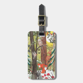 Etiqueta Para Maletas Bosque verde con animales de bosque