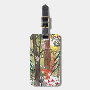 Etiqueta Para Maletas Bosque verde con animales de bosque