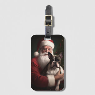 Etiqueta Para Maletas Boston Terrier con Navidades festivos de Santa Cla