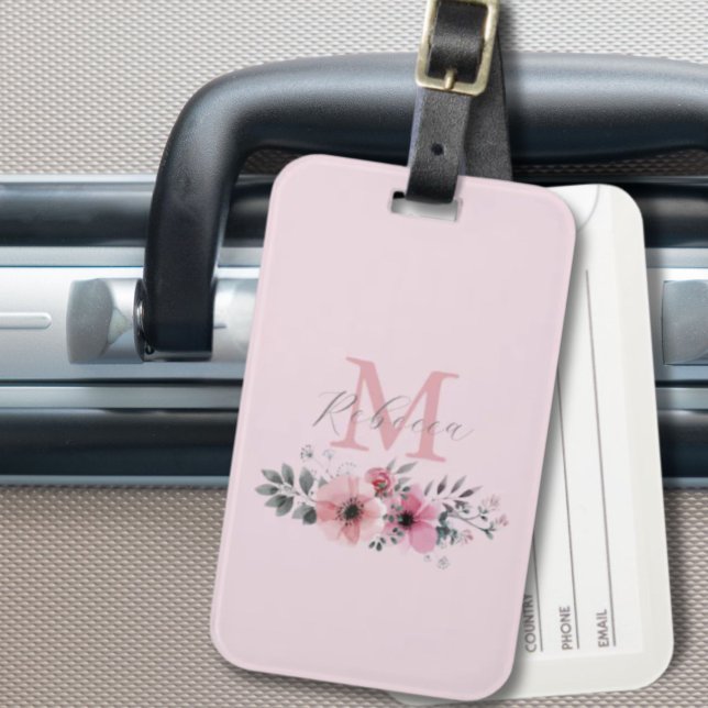 Etiqueta Para Maletas Botánico chic rosa agua blando floral (Botanical chic blush pink watercolor floral luggage tag)