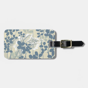 Etiqueta Para Maletas Botánico Japonés Azul Vintage: Helecho de Hoja Cre