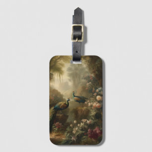 Etiqueta Para Maletas Botánico: tres pavos reales en jardín inglés