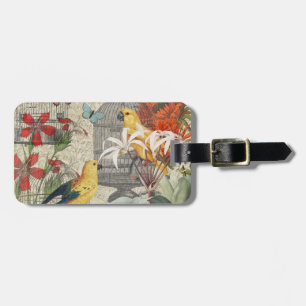 Etiqueta Para Maletas Botánico Vintage Pájaro Naturaleza Antiguo Tropica