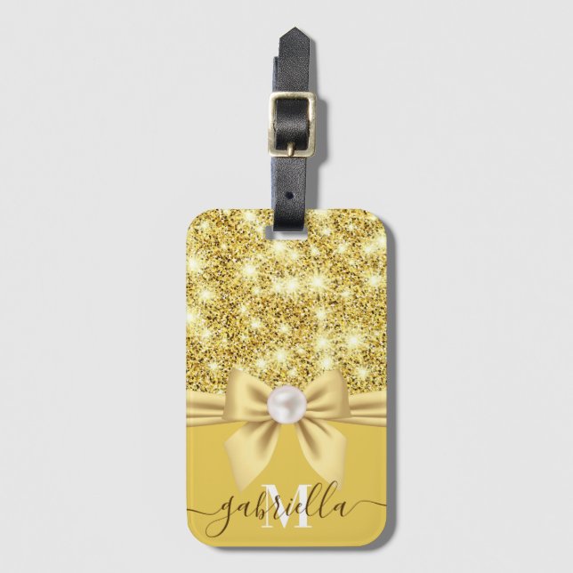 Etiqueta Para Maletas Bow Purpurina y Pearl (Anverso vertical)