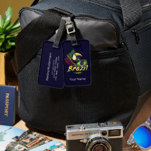 Etiqueta Para Maletas Brasil Vintage Toucan Flag Samba Mask Souvenir