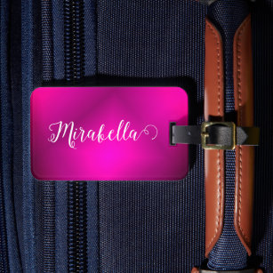 Etiqueta Para Maletas Brillante de viaje rosa en Monogramo Fuchsia