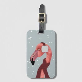 Etiqueta Para Maletas Brillante Flamingo De Invierno Acogedor Con Scarf