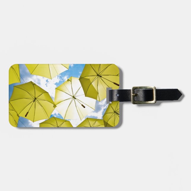 Etiqueta Para Maletas Brillantes paraguas amarillos (Frente Horizontal)