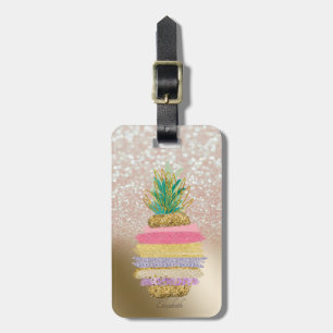 Etiqueta Para Maletas Brillo Bokeh Ombre, Piña Rayada