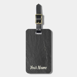 Etiqueta Para Maletas Brillo de pizarra Fondo negro Textura de esquisto