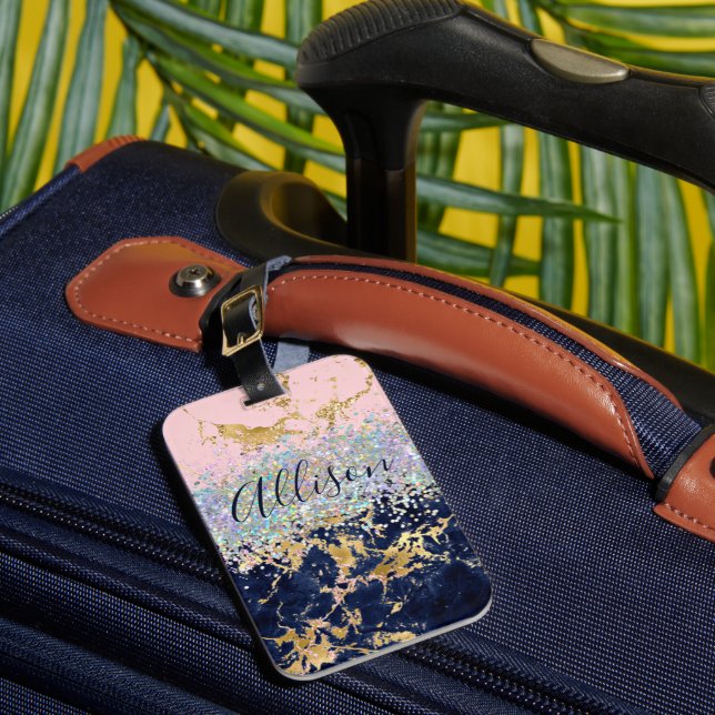 Etiqueta Para Maletas Brillo y mármol personalizados (Anverso In situ 1)