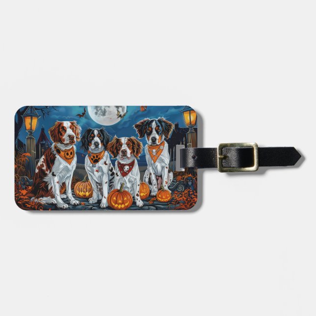 Etiqueta Para Maletas Brittany Spaniel Halloween Spooky (Frente Horizontal)
