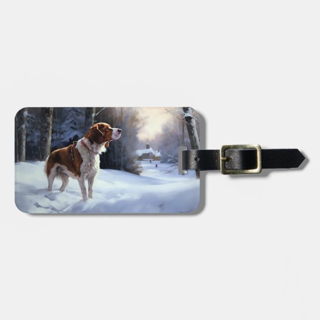 Etiqueta Para Maletas Brittany Spaniel Let It Snow Navidades (Frente Horizontal)