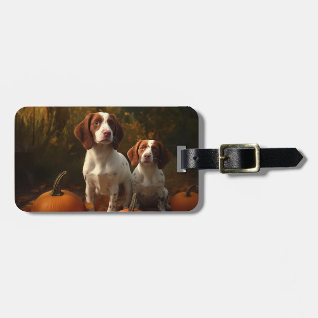 Etiqueta Para Maletas Brittany Spaniel Puppy Calabaza deslumbrante otoño (Frente Horizontal)