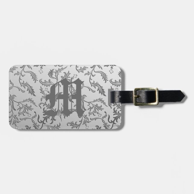 Etiqueta Para Maletas Brocado elegante de plata (Frente Horizontal)