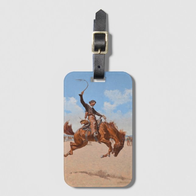 Etiqueta Para Maletas Bronco Buster (por Frederic Remington) (Anverso vertical)