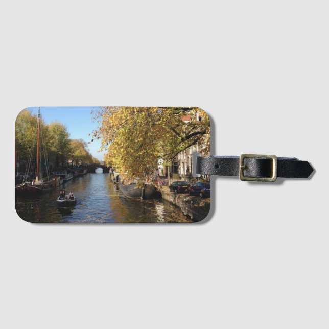 Etiqueta Para Maletas Brouwersgracht Amsterdam Canal Autumn Foto (Anverso horizontal)