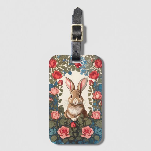 Etiqueta Para Maletas Brown Bunny Rosa Garden (Anverso vertical)