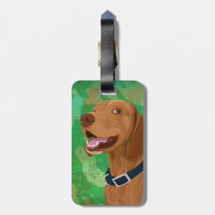 Etiqueta Para Maletas Brown sonriente Vizsla en fondo verde