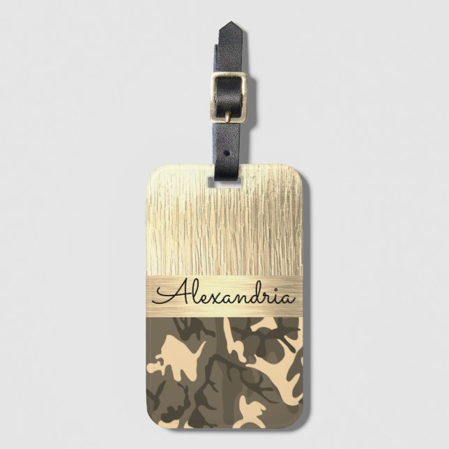 Etiqueta Para Maletas Brown y Tan Camo Shimmery Gold (Anverso vertical)