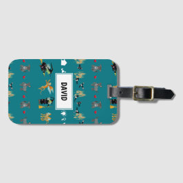 Etiqueta Para Maletas Brujas, monos voladores, perros pequeños en verde