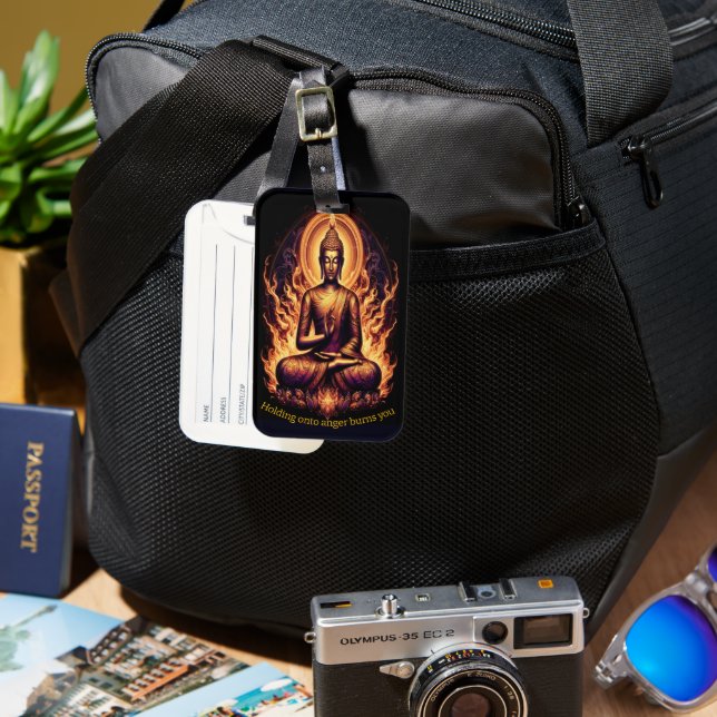 Etiqueta Para Maletas Buda en llamas vibrantes, (Anverso & Reverso)