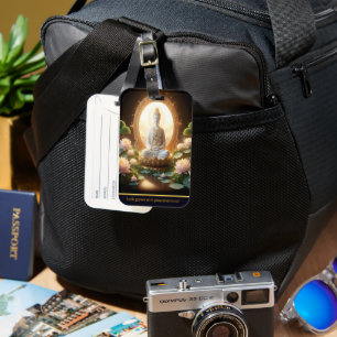 Etiqueta Para Maletas Buda en un tranquilo jardín de lotos