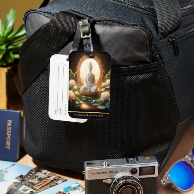 Etiqueta Para Maletas Buda en un tranquilo jardín de lotos (Anverso & Reverso)