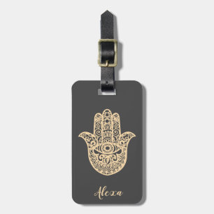 Etiqueta Para Maletas Buena suerte gris personalizada regalo hamsa mano