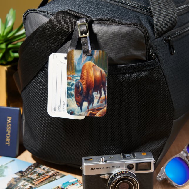 Etiqueta Para Maletas Búfalo majestuoso en aguas tranquilas (Anverso & Reverso)