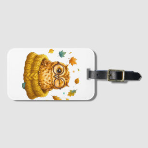 Etiqueta Para Maletas Búho Adorable de Otoño Suéter Amarillo Jersey Hoja