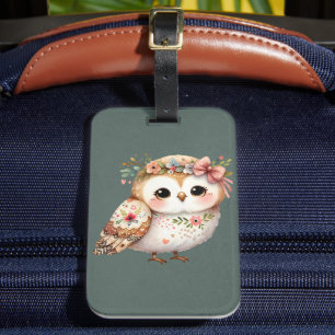 Etiqueta Para Maletas Búho Floral Adorable con Lazo