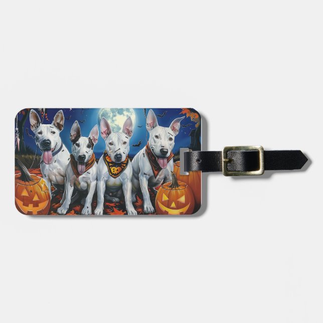 Etiqueta Para Maletas Bull Terrier Halloween Spooky (Frente Horizontal)