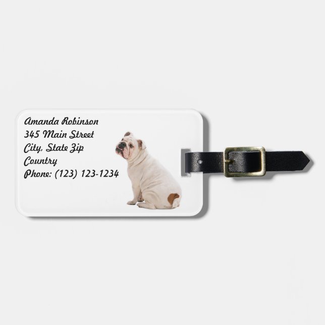 Etiqueta Para Maletas Bulldog blanco de perro lindo (Frente Horizontal)