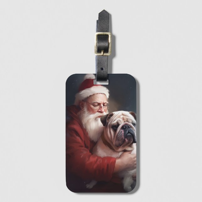 Etiqueta Para Maletas Bulldog Con Navidades Festividades De Santa Claus (Anverso vertical)