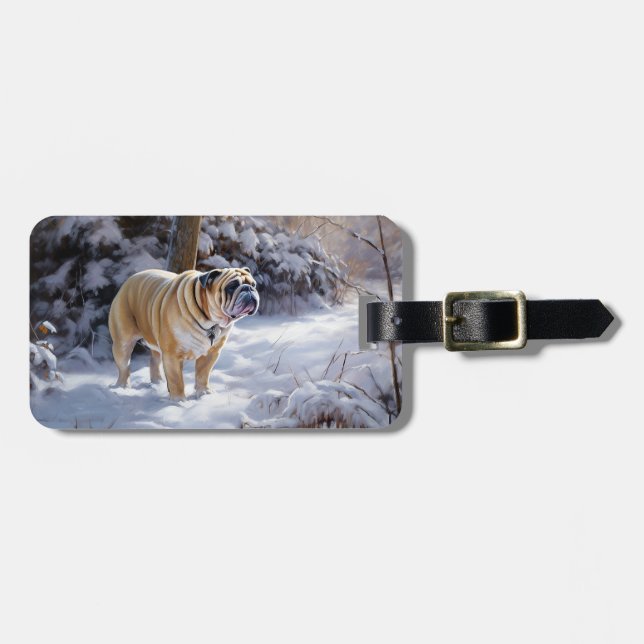 Etiqueta Para Maletas Bulldog Dejar Que Nieva Navidades Cepillado (Frente Horizontal)