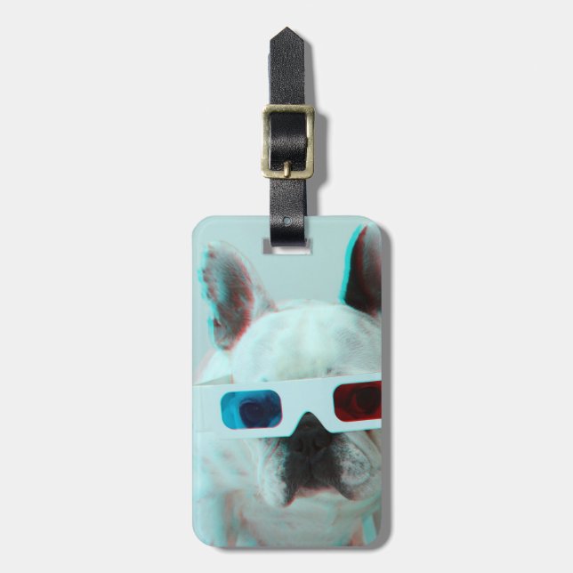 Etiqueta Para Maletas Bulldog francés con los vidrios 3D (Frente Vertical)