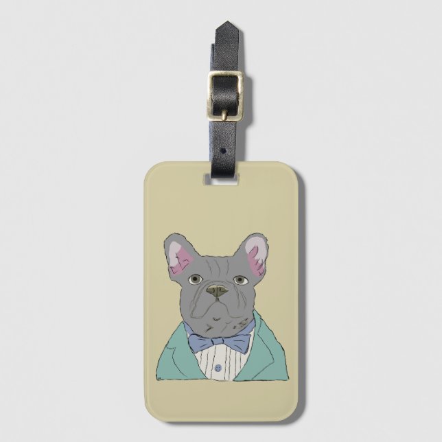 Etiqueta Para Maletas Bulldog Francés Gris (Anverso vertical)