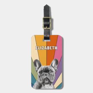 Etiqueta Para Maletas Bulldog Francés Lindo Arcoíris Retro Personalizado